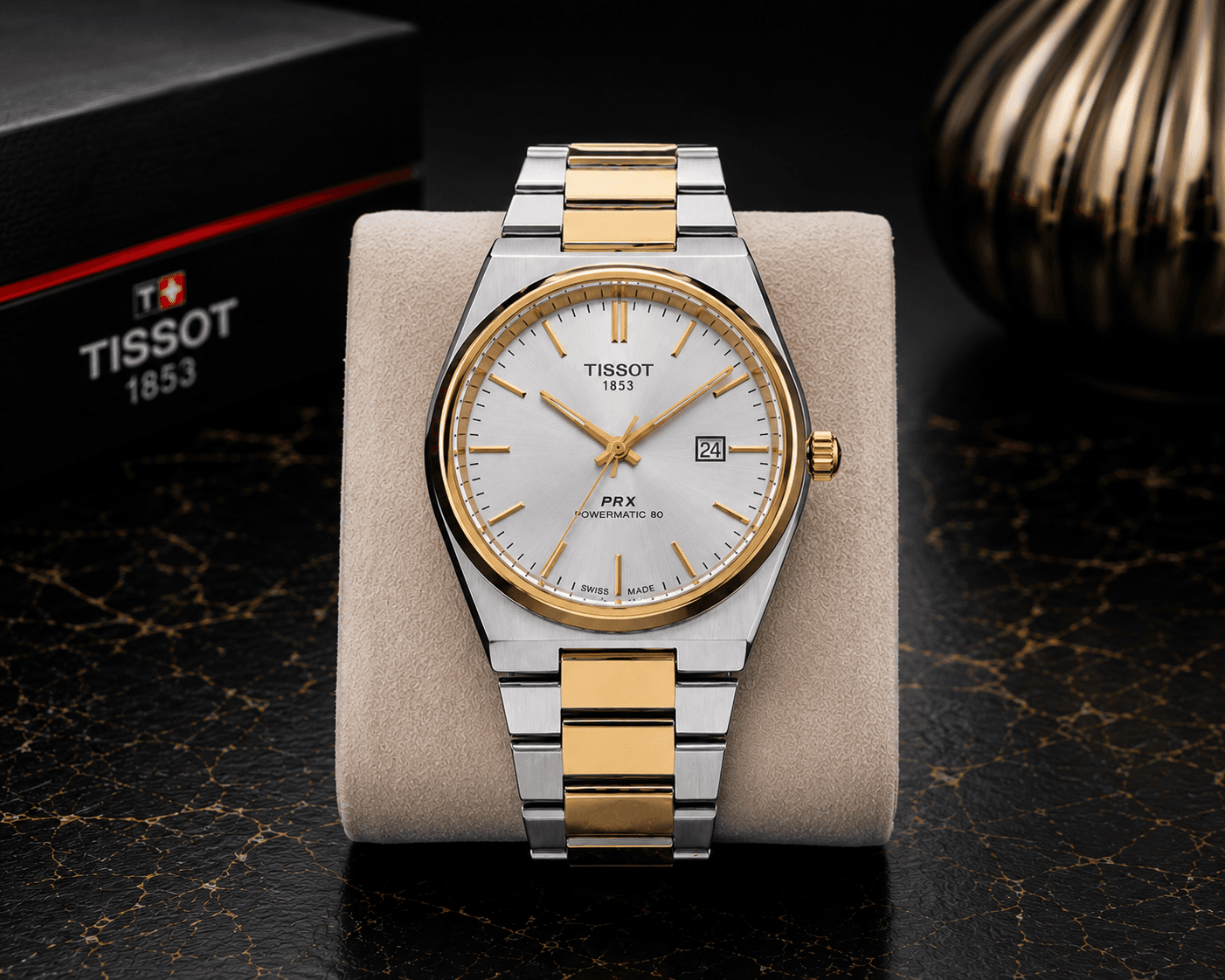 Tissot PRX Powermatic 80 Two-Tone Automatic Watch – Silver Dial | Gold Bezel | Premium Stainless Steel